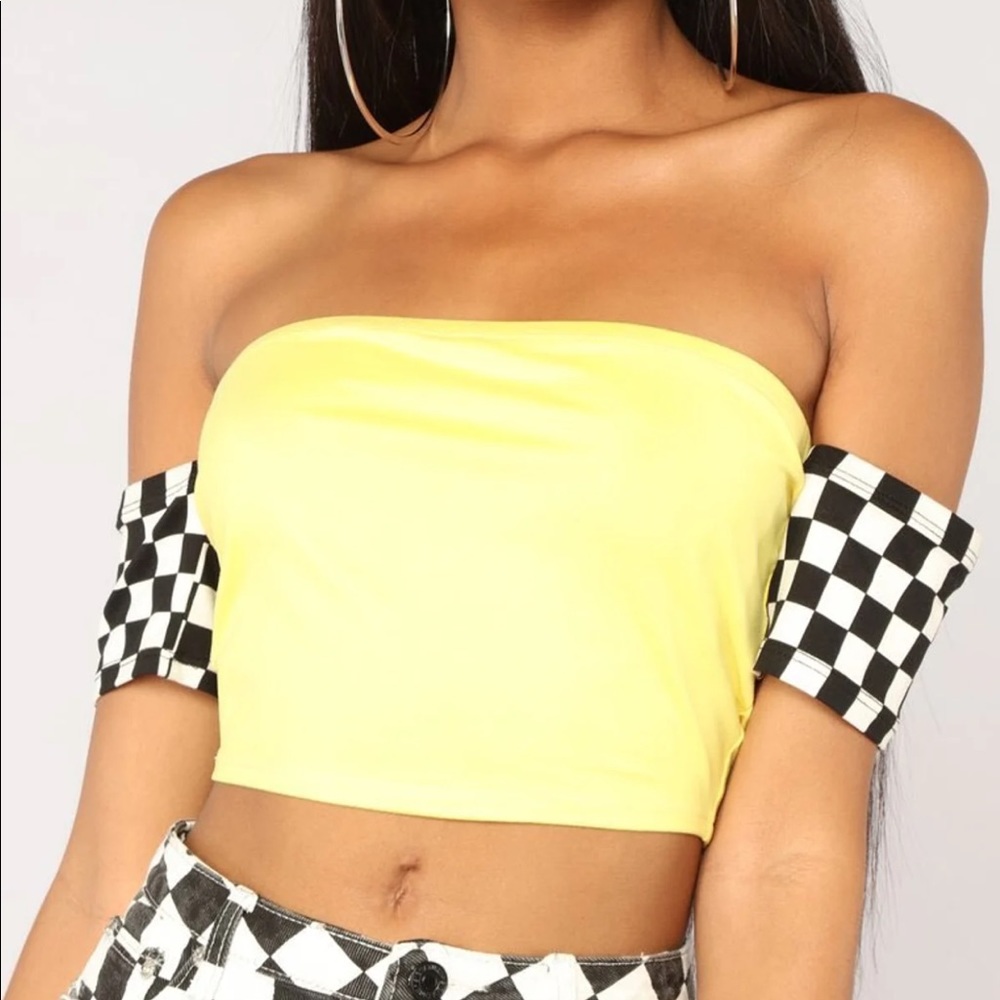 Fashion Nova yellow off the shoulder top